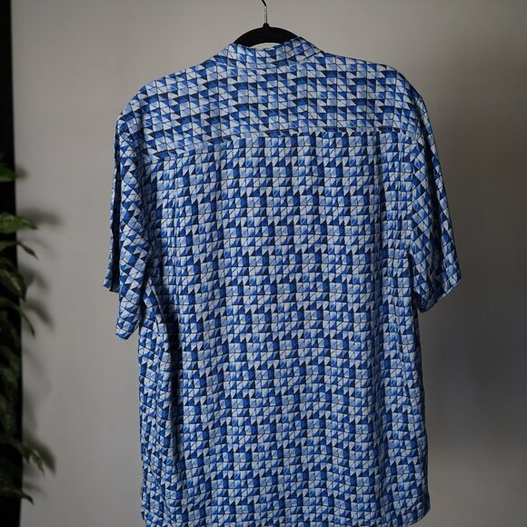 Tommy Bahama Silk Button Down - Blue Geometric - Picture 2 of 5